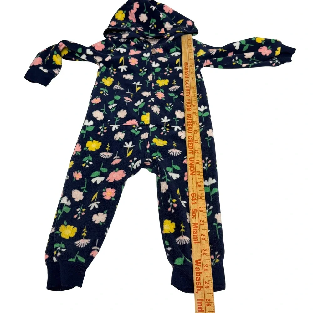 Carter's Baby Girls 18M Navy Blue Floral Fleece Hooded Full Zip Jumpsuit
